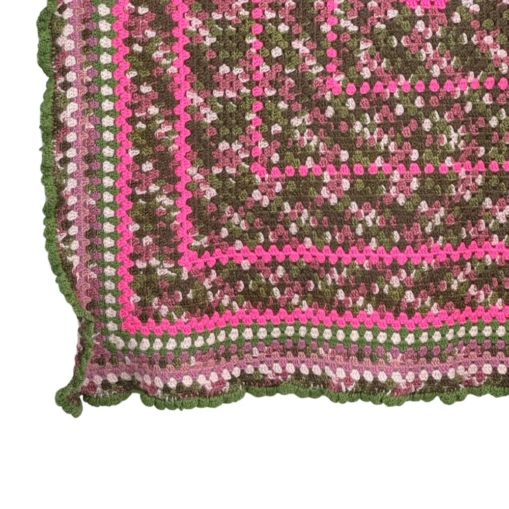 *Beautiful Hand Made Crocheted Blanket/Throw in Greens and Pinks.